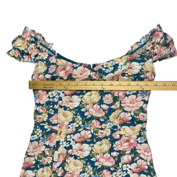 Abercrombie & Fitch Off Shoulder Mini Dress Women S Blue Floral Bohemian Beachy - Picture 10 of 14